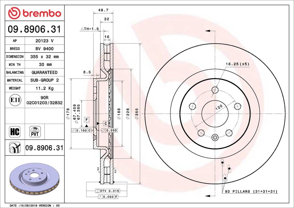 Disques de frein BREMBO 09.8906.31