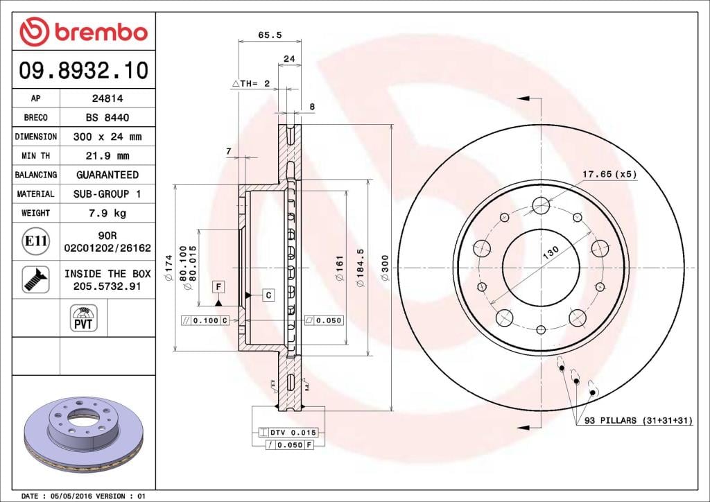 Discos de freno BREMBO ref. 09.8932.10