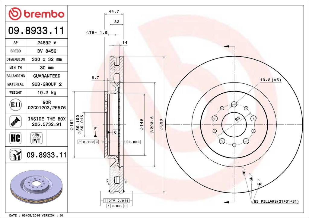 Disques de frein BREMBO 09.8933.11