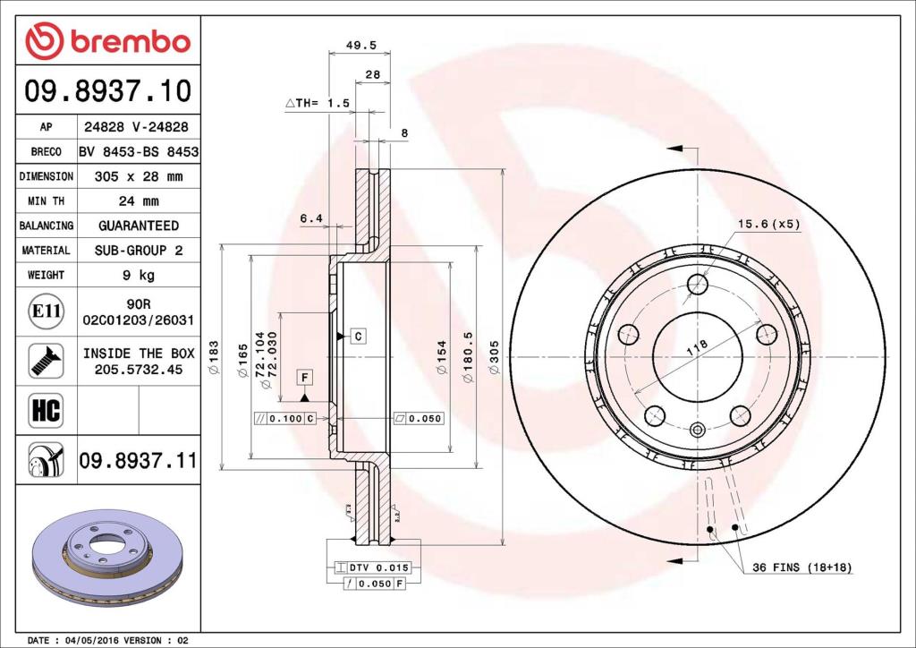 Discos de freno BREMBO ref. 09.8937.10