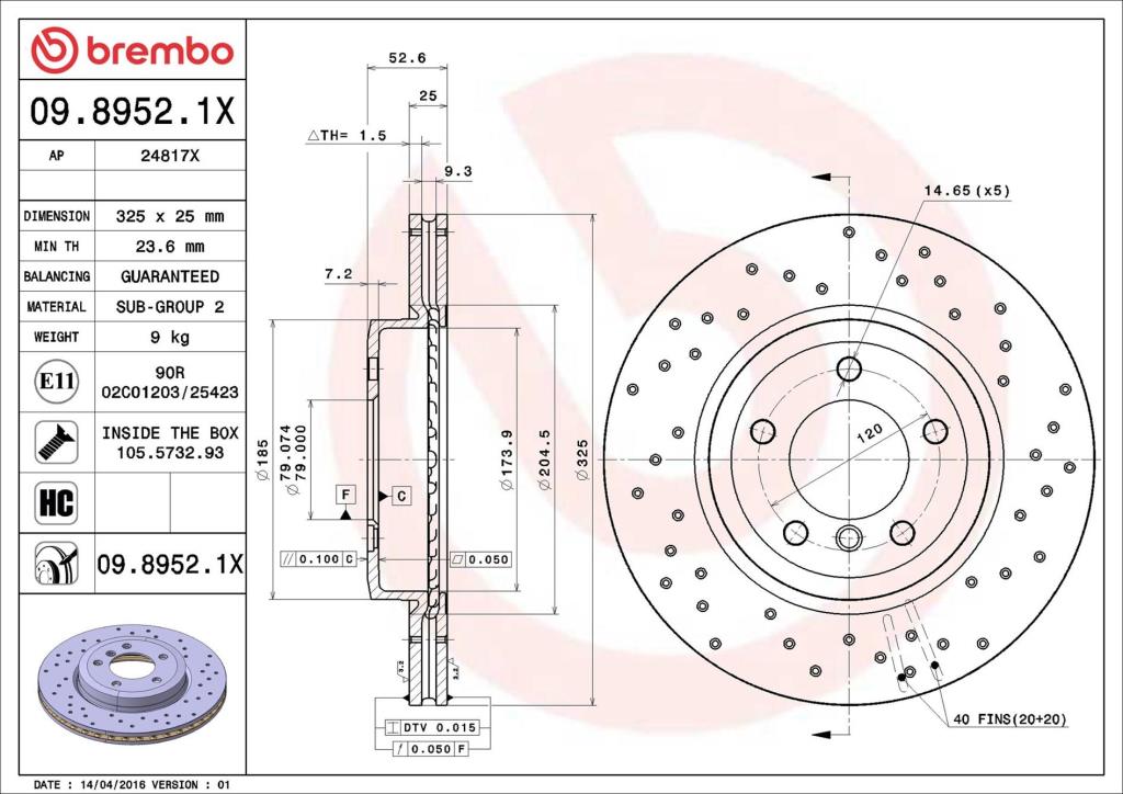 Disques de frein BREMBO 09.8952.1X