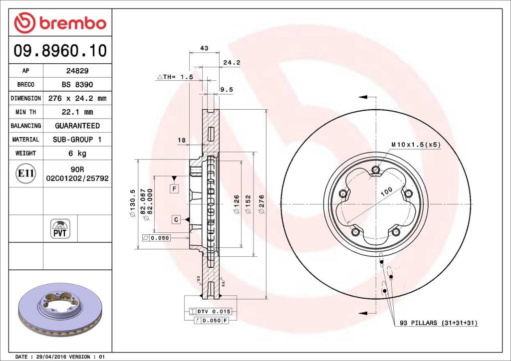 Discos de freno BREMBO ref. 09.8960.10
