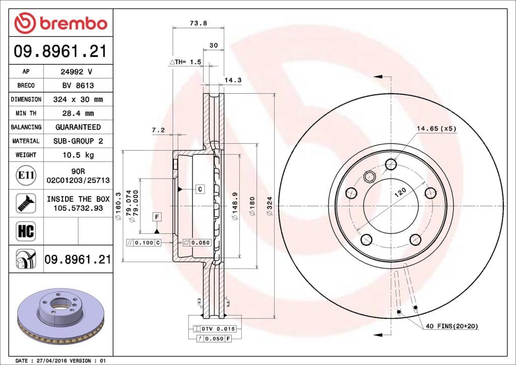 Discos de freno BREMBO ref. 09.8961.21