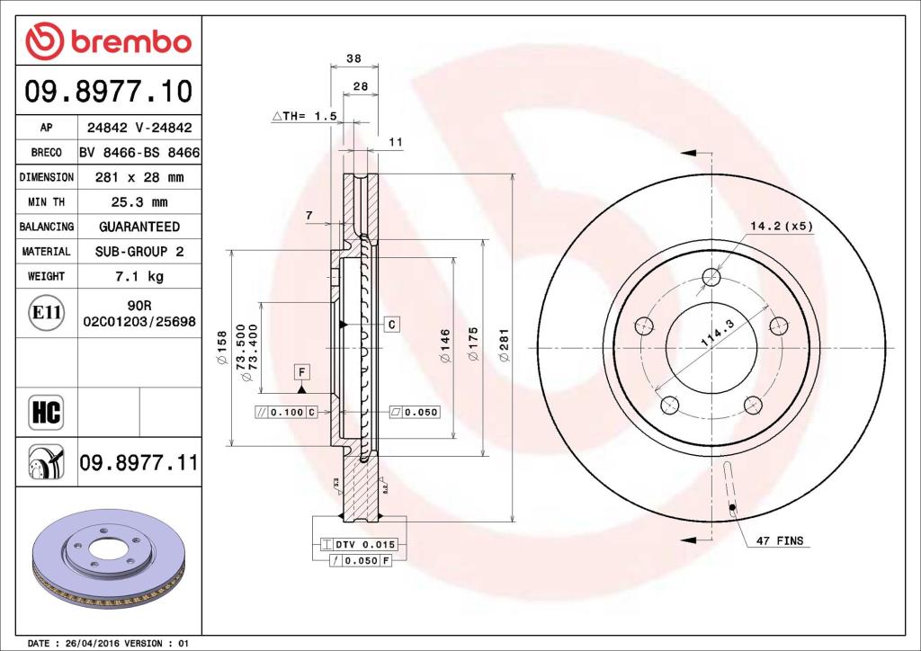 Disques de frein BREMBO 09.8977.11
