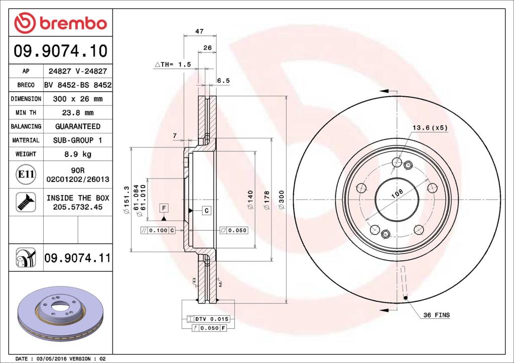 Disques de frein BREMBO 09.9074.11
