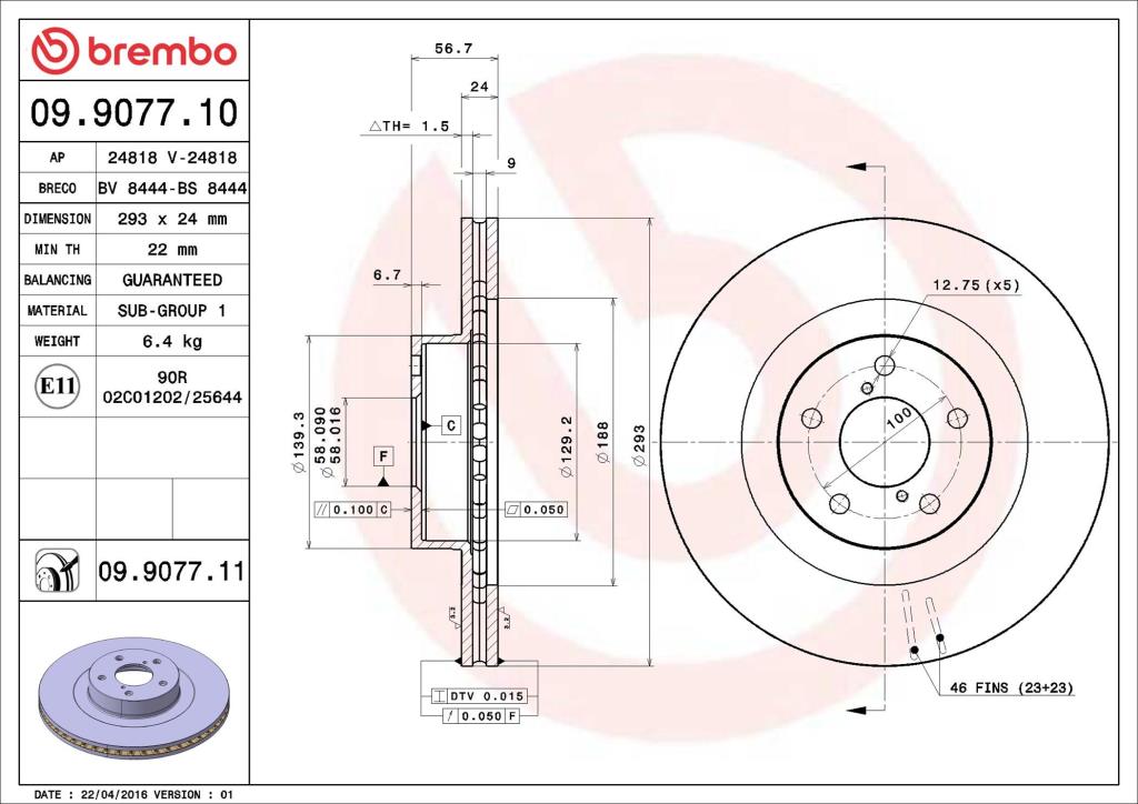 Disques de frein BREMBO ref. 09.9077.11
