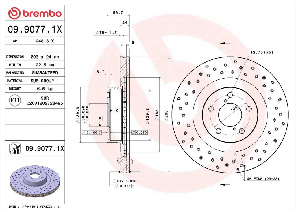 Disques de frein BREMBO ref. 09.9077.1X