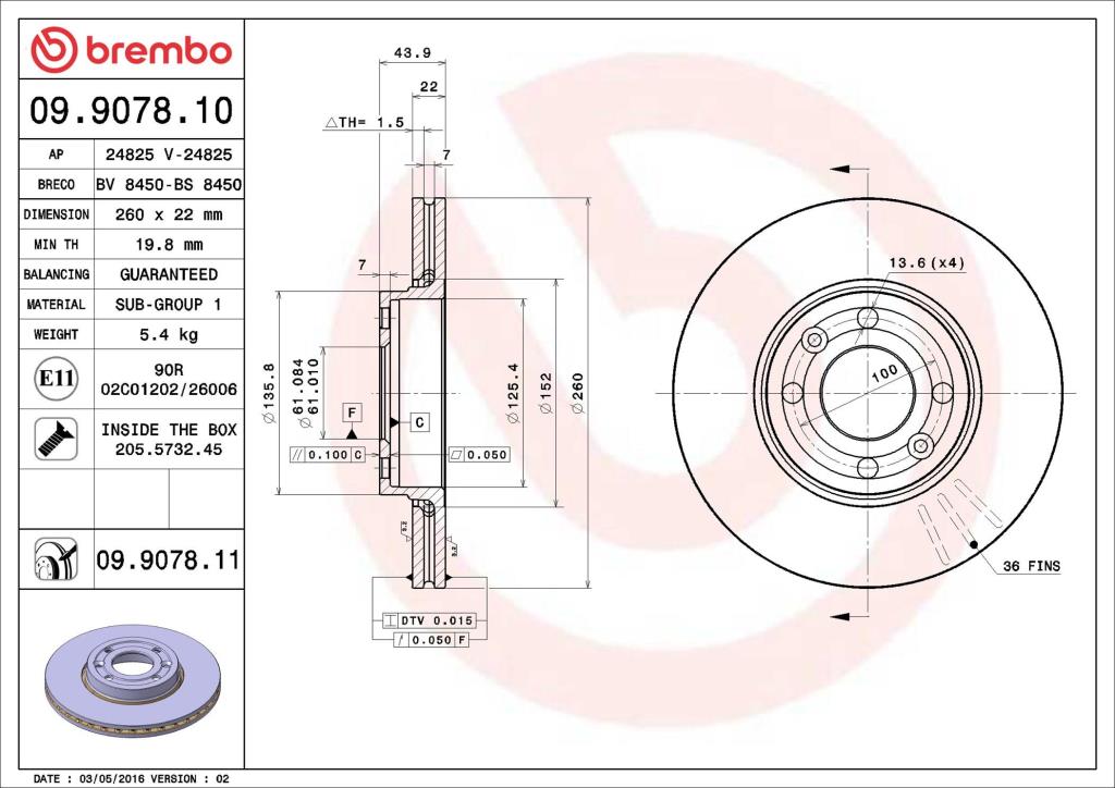 Disques de frein BREMBO ref. 09.9078.10
