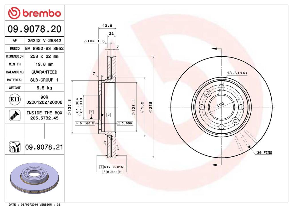 Discos de travão BREMBO ref. 09.9078.21