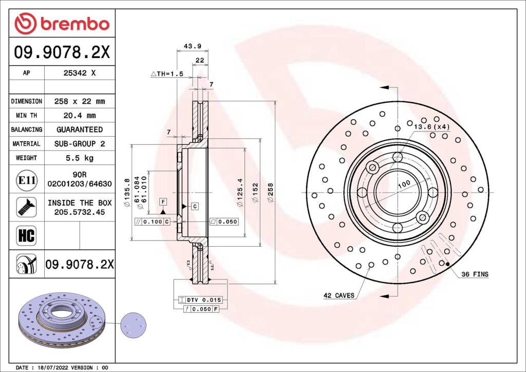 Disques de frein BREMBO ref. 09.9078.2X