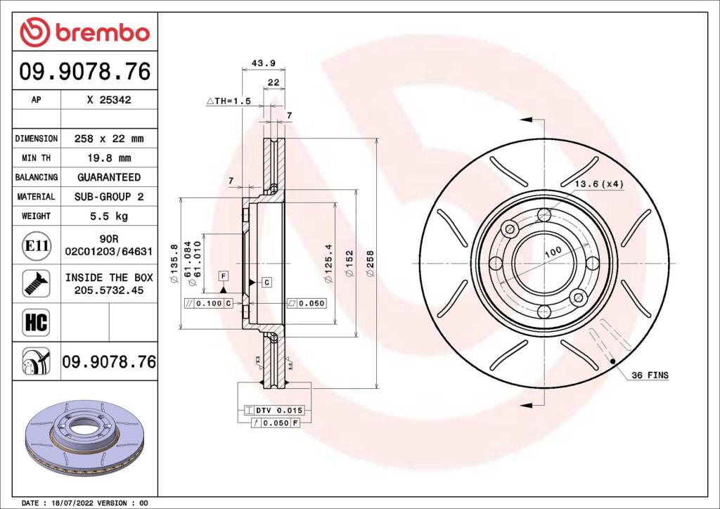 Discos de freno BREMBO ref. 09.9078.76