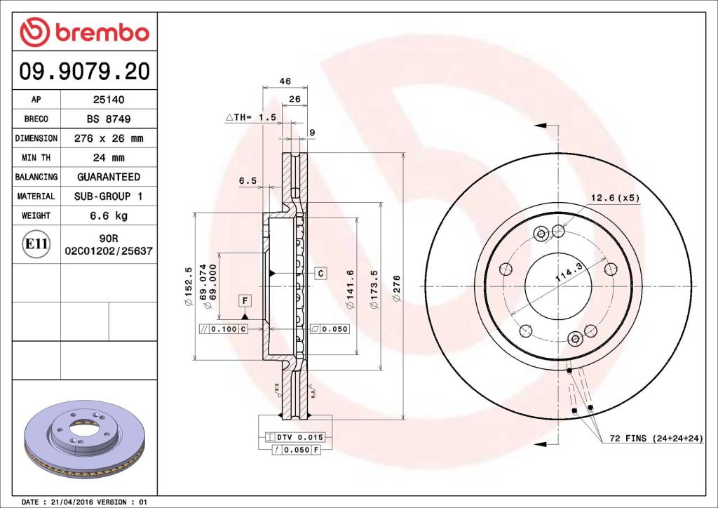Disques de frein BREMBO 09.9079.20