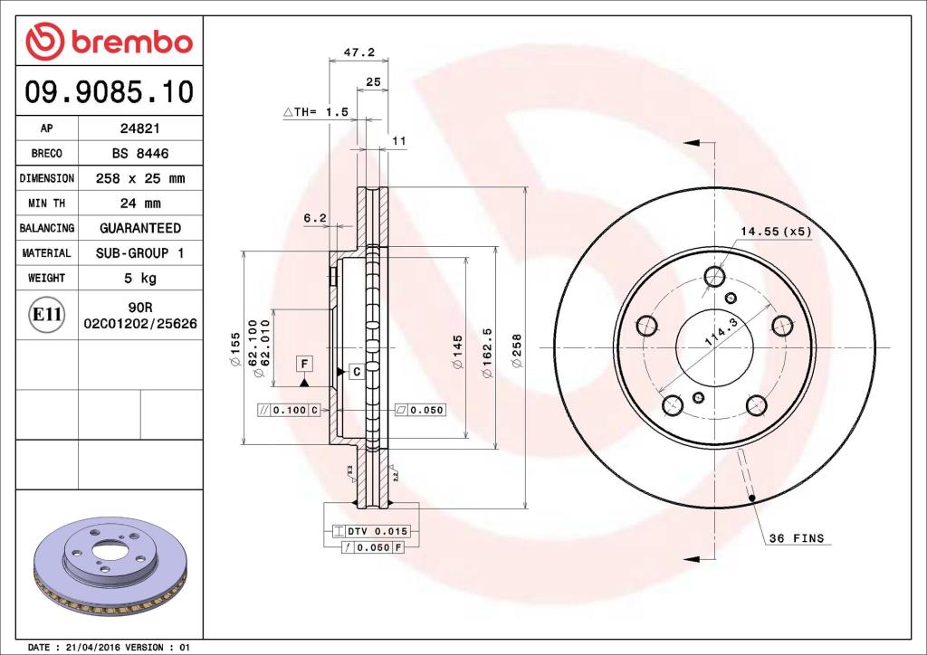Discos de freno BREMBO ref. 09.9085.10