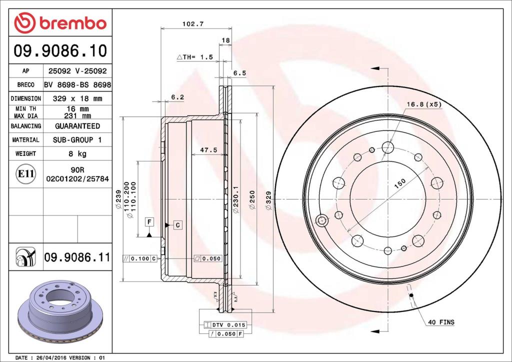 Discos de freno BREMBO ref. 09.9086.11