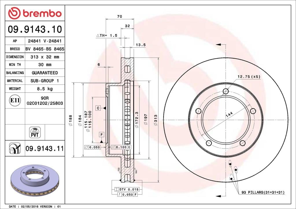 Disques de frein BREMBO ref. 09.9143.11
