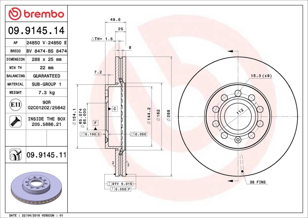 Disques de frein BREMBO ref. 09.9145.11