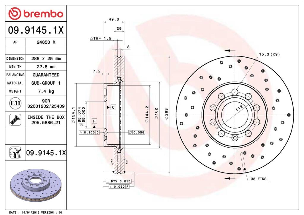 Disques de frein BREMBO ref. 09.9145.1X