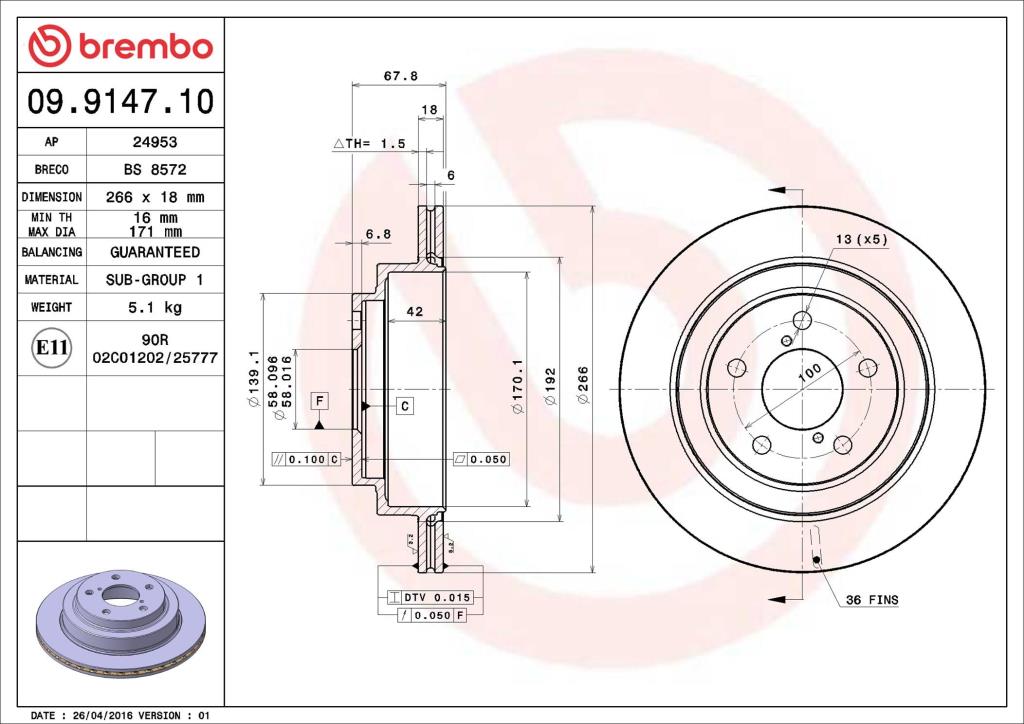 Discos de travão BREMBO ref. 09.9147.10