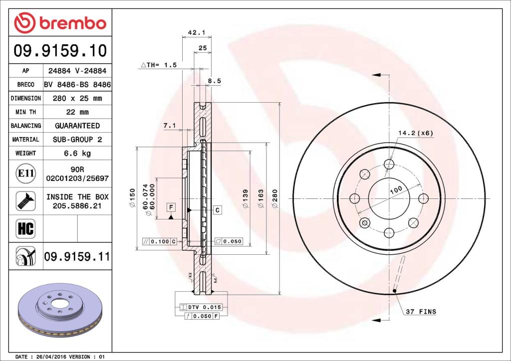 Discos de travão BREMBO ref. 09.9159.11