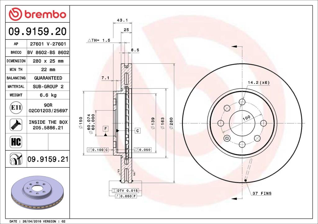 Discos de freno BREMBO ref. 09.9159.21