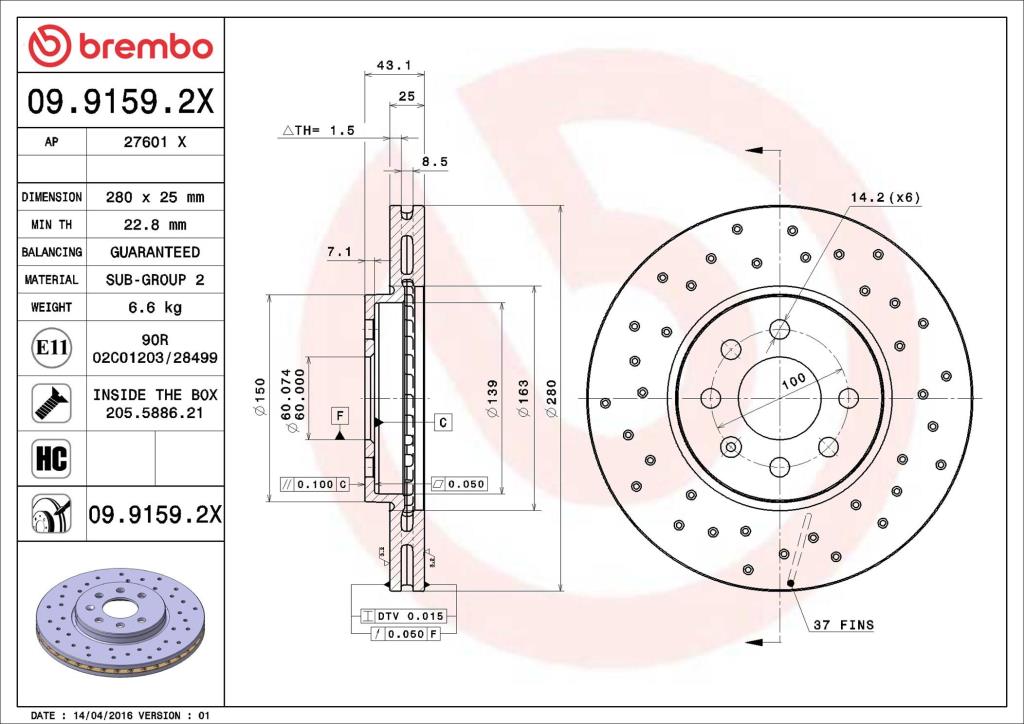 Discos de freno BREMBO ref. 09.9159.2X