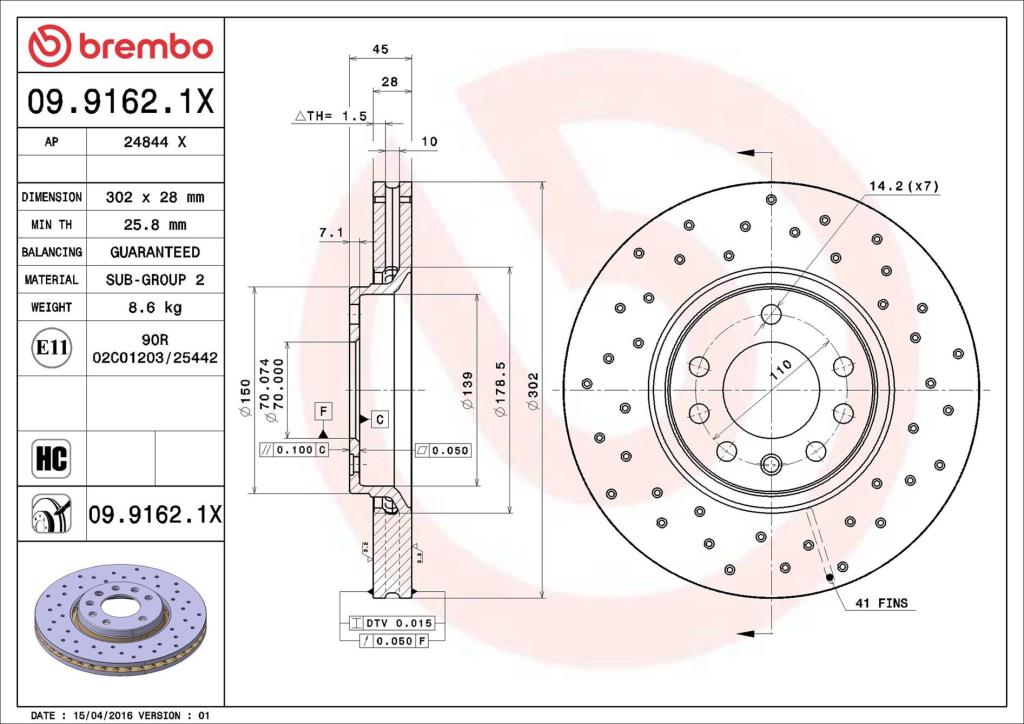 Disques de frein BREMBO 09.9162.1X