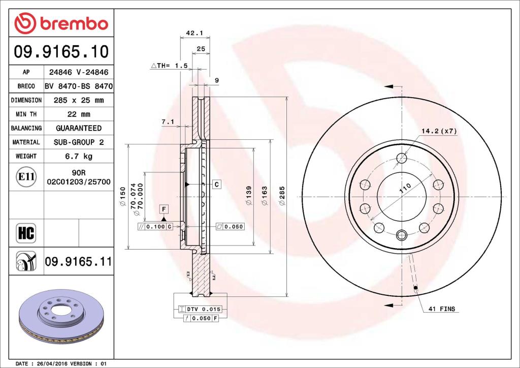 Discos de freno BREMBO ref. 09.9165.11