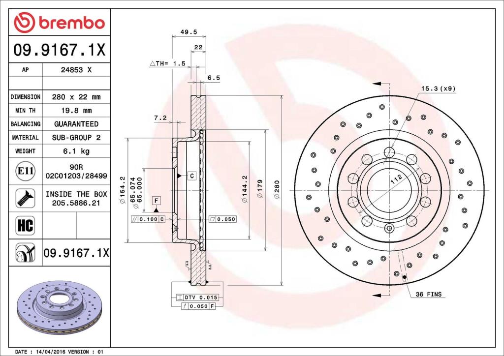 Disques de frein BREMBO ref. 09.9167.1X