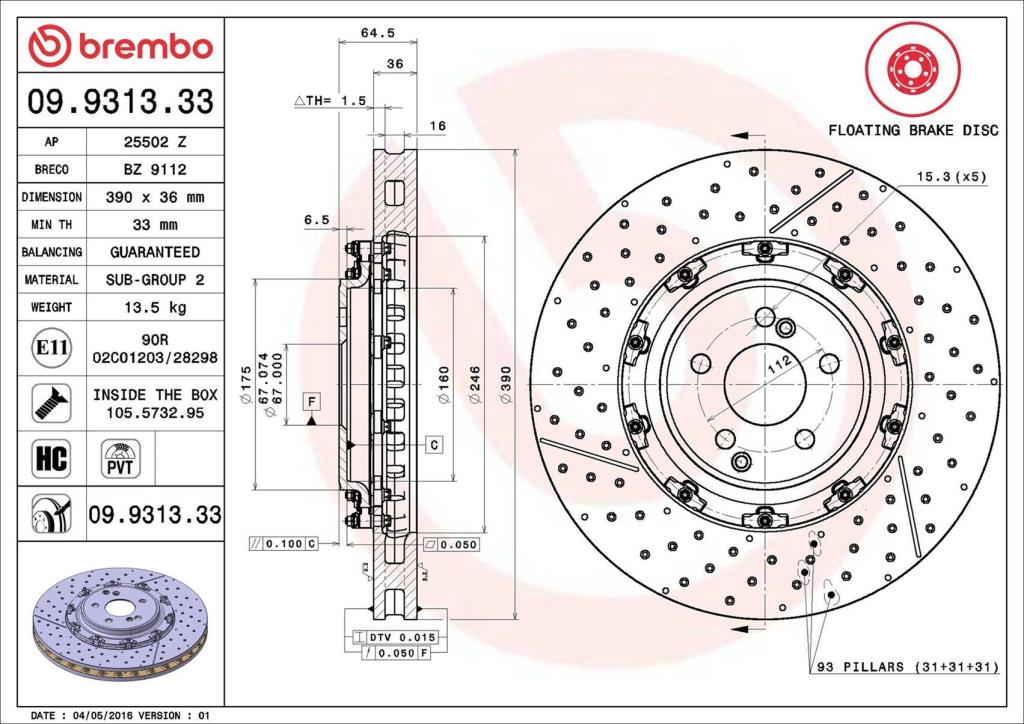 Discos de freno BREMBO ref. 09.9313.33