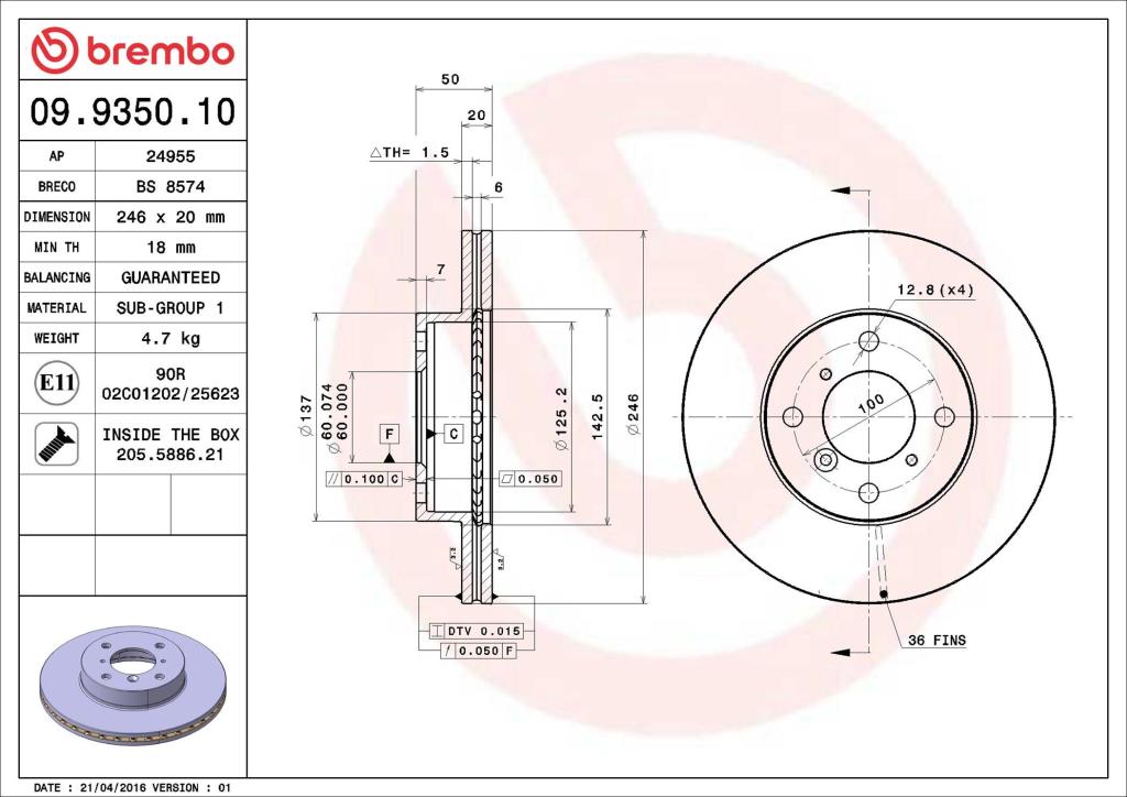 Disques de frein BREMBO 09.9350.10