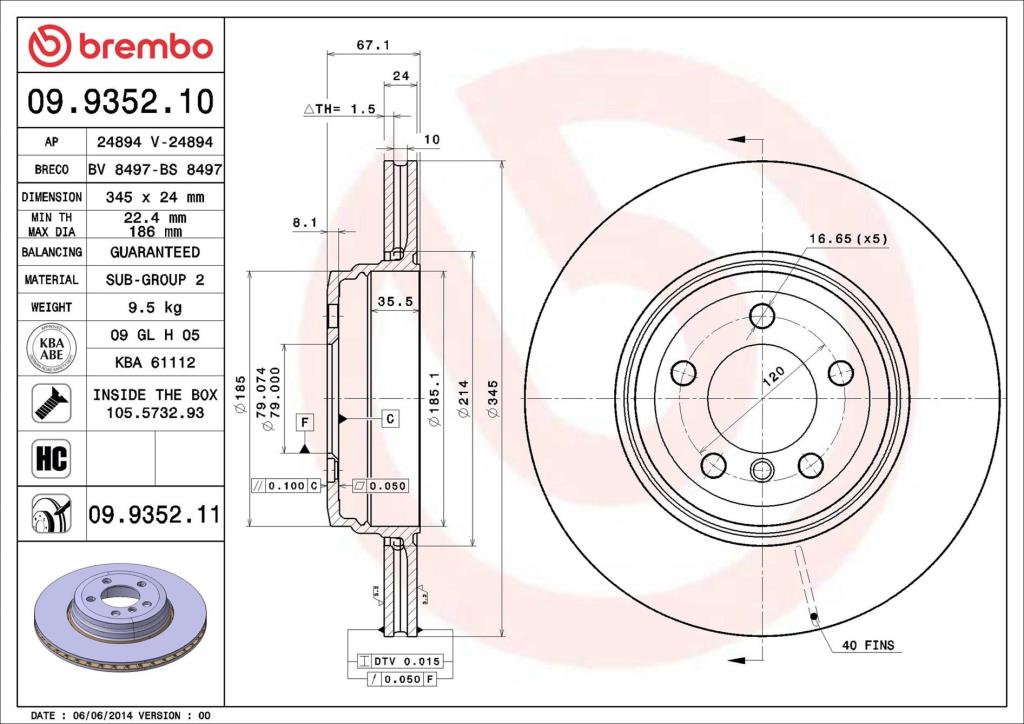 Disques de frein BREMBO ref. 09.9352.11