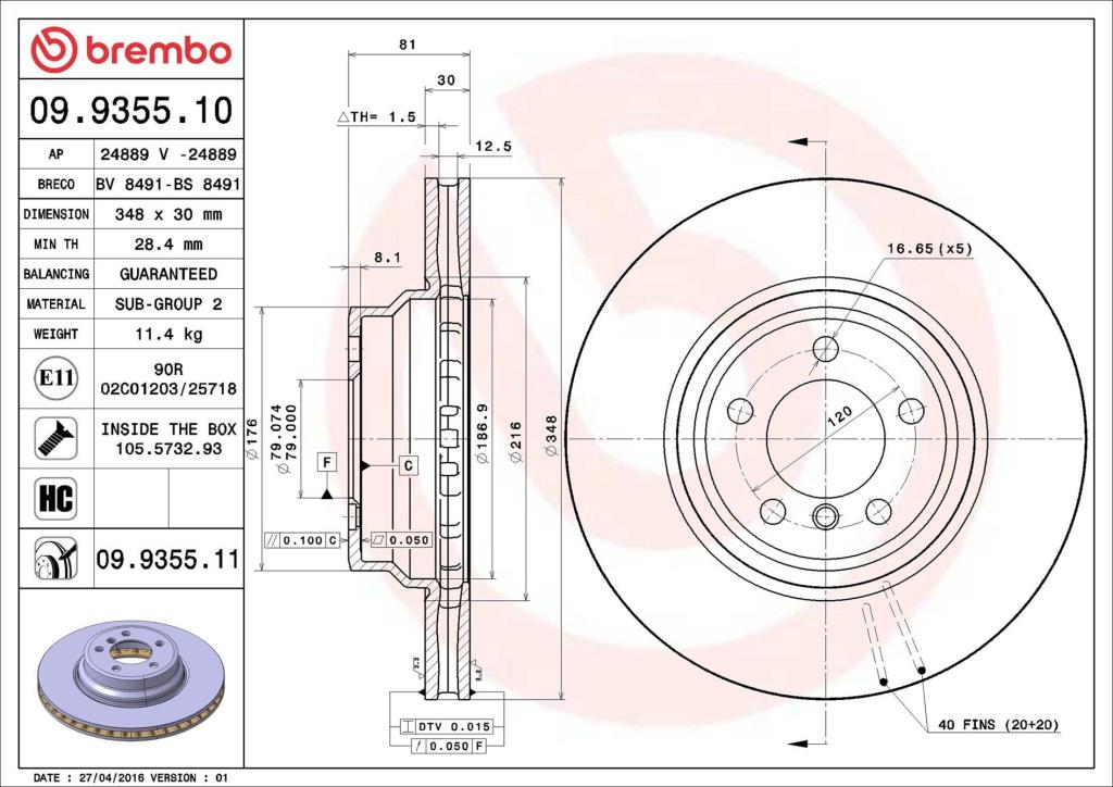Discos de freno BREMBO ref. 09.9355.11