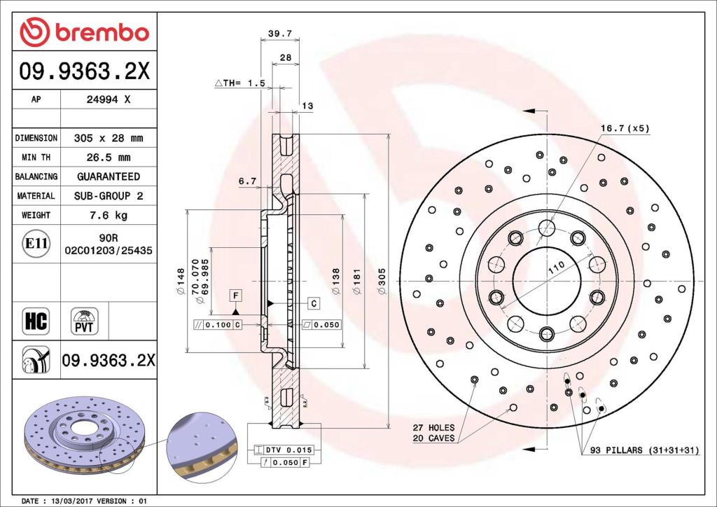 Discos de freno BREMBO ref. 09.9363.2X
