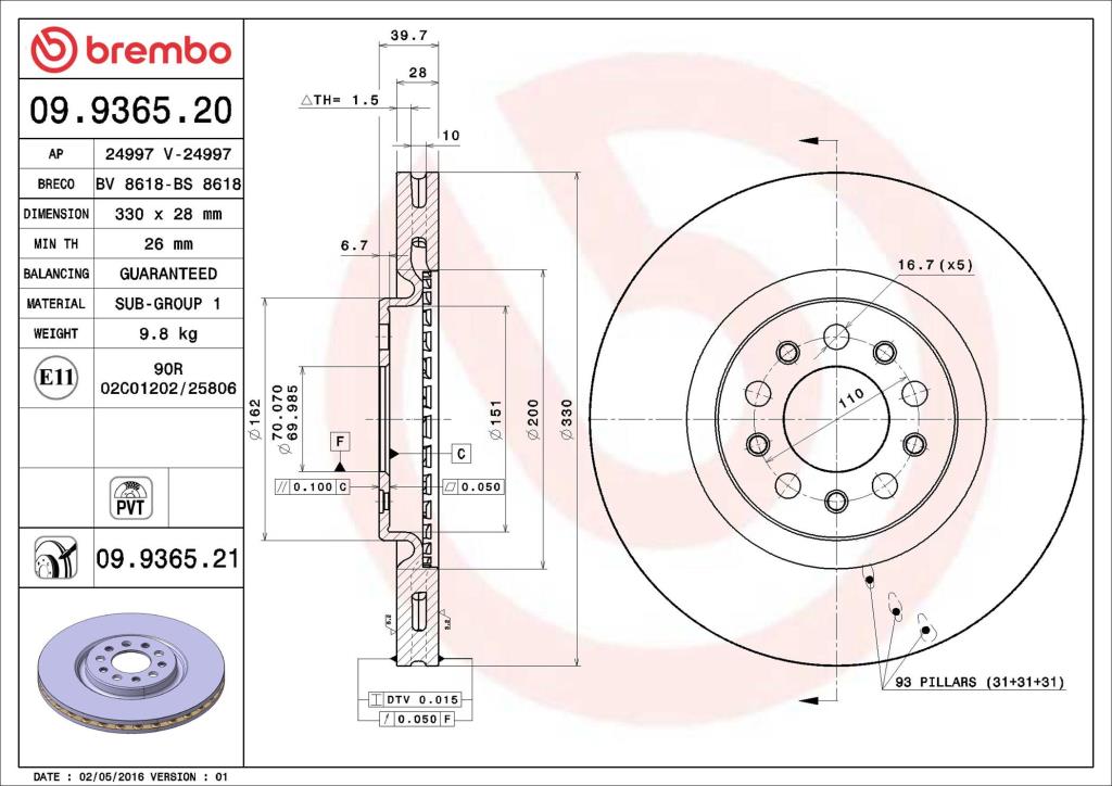 Discos de travão BREMBO ref. 09.9365.20