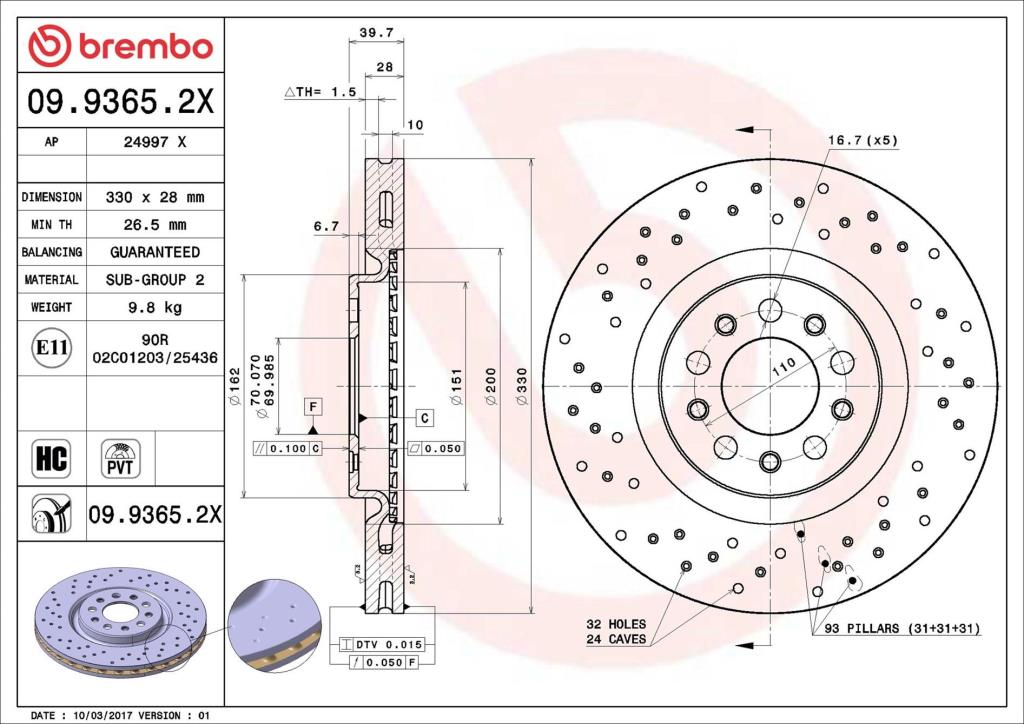 Disques de frein BREMBO 09.9365.2X