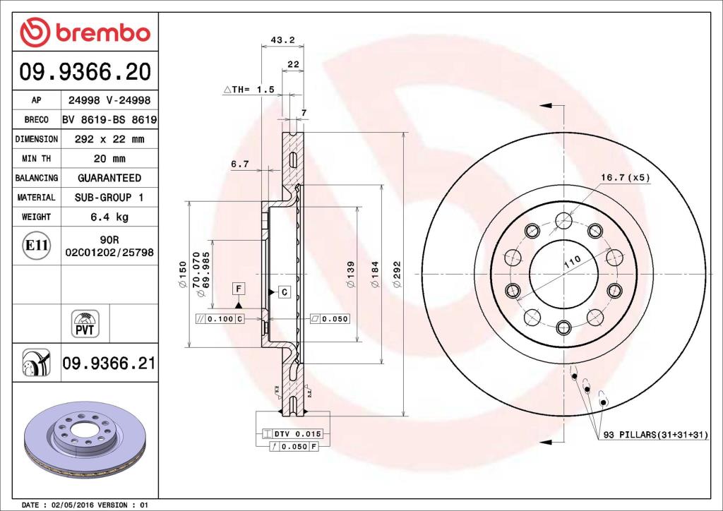 Discos de freno BREMBO ref. 09.9366.21