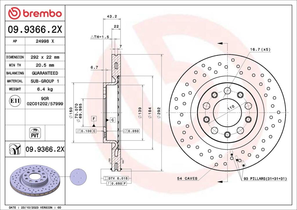 Discos de travão BREMBO ref. 09.9366.2X