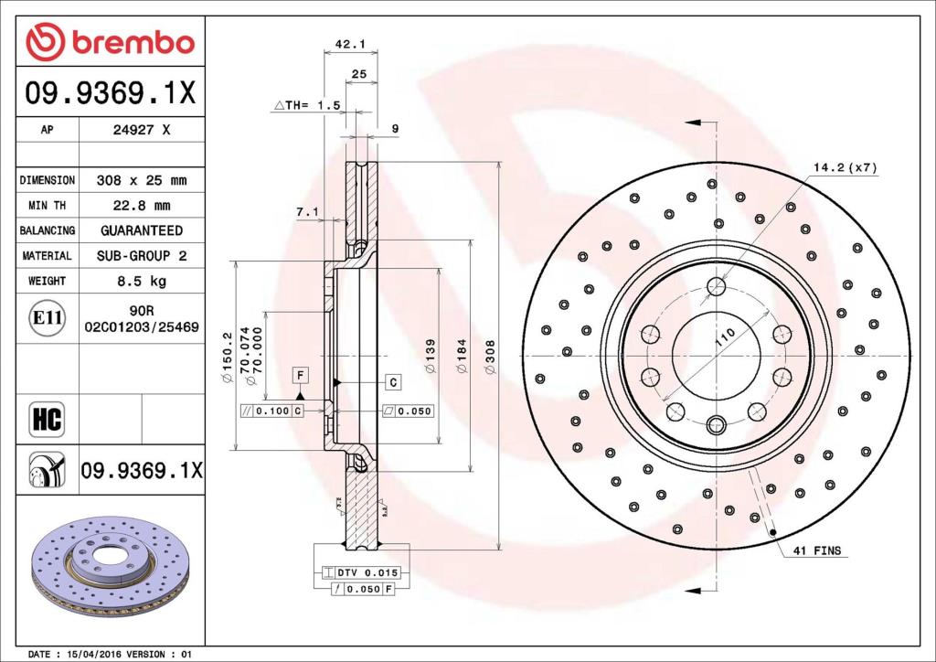 Disques de frein BREMBO ref. 09.9369.1X