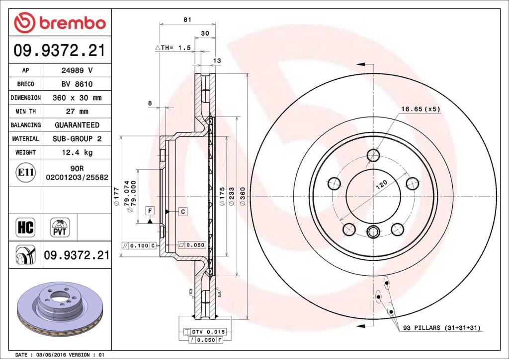 Discos de freno BREMBO ref. 09.9372.21
