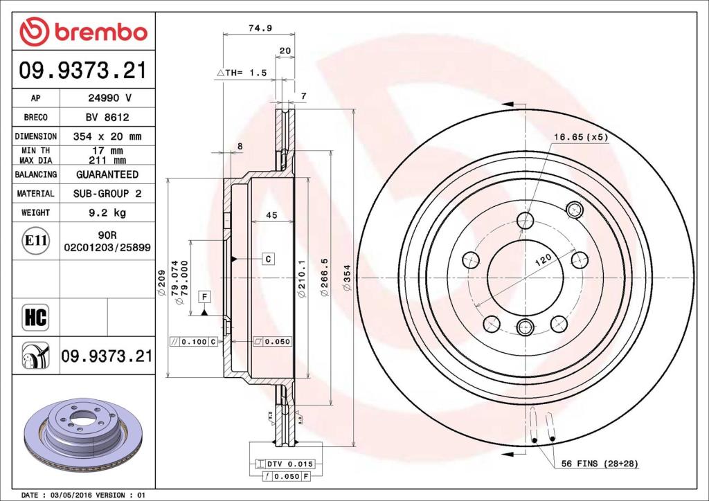 Discos de freno BREMBO ref. 09.9373.21