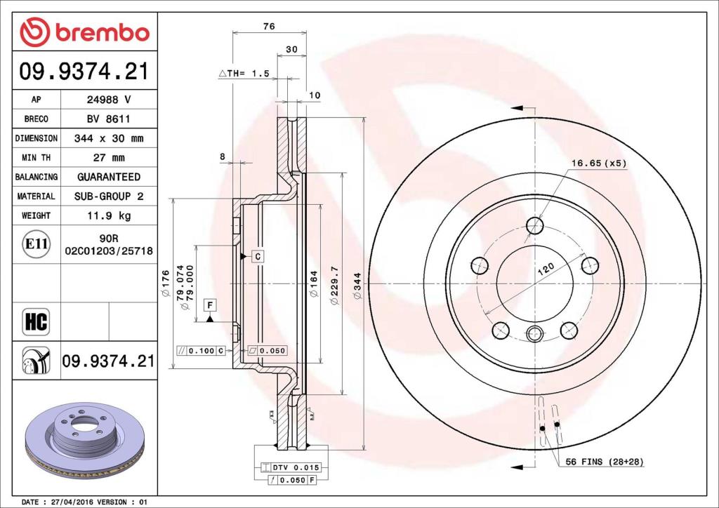 Discos de travão BREMBO ref. 09.9374.21