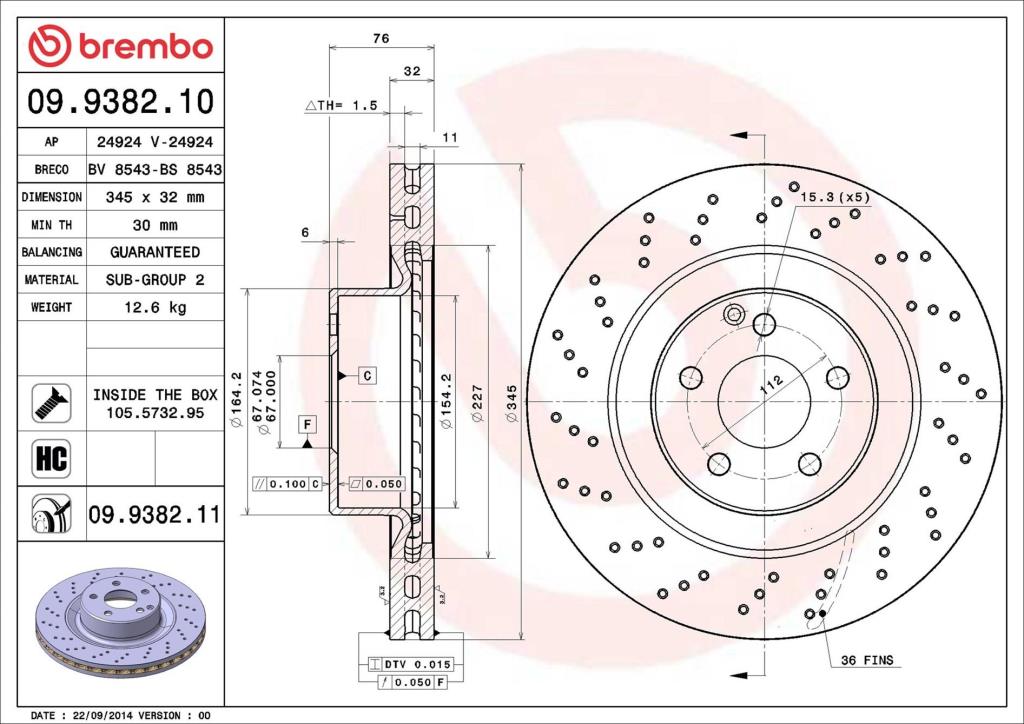 Disques de frein BREMBO 09.9382.10