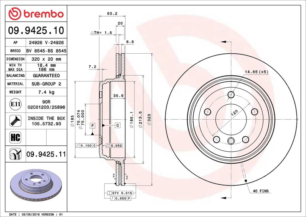 Disques de frein BREMBO 09.9425.11