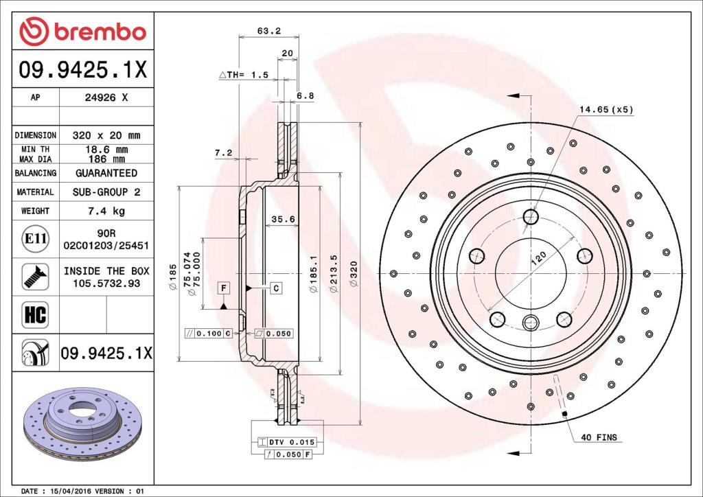 Disques de frein BREMBO 09.9425.1X