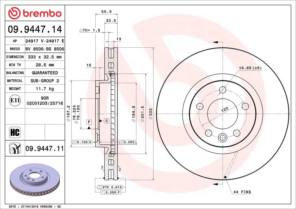 Disques de frein BREMBO ref. 09.9447.11