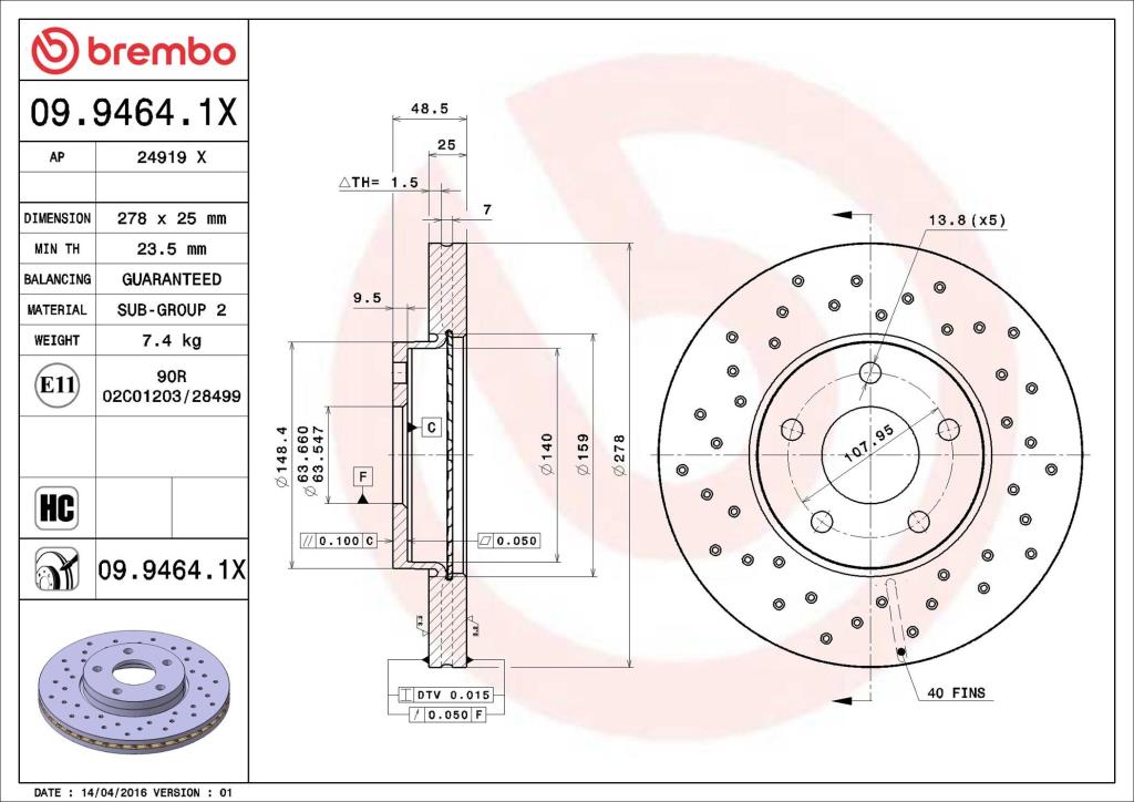 Discos de travão BREMBO ref. 09.9464.1X