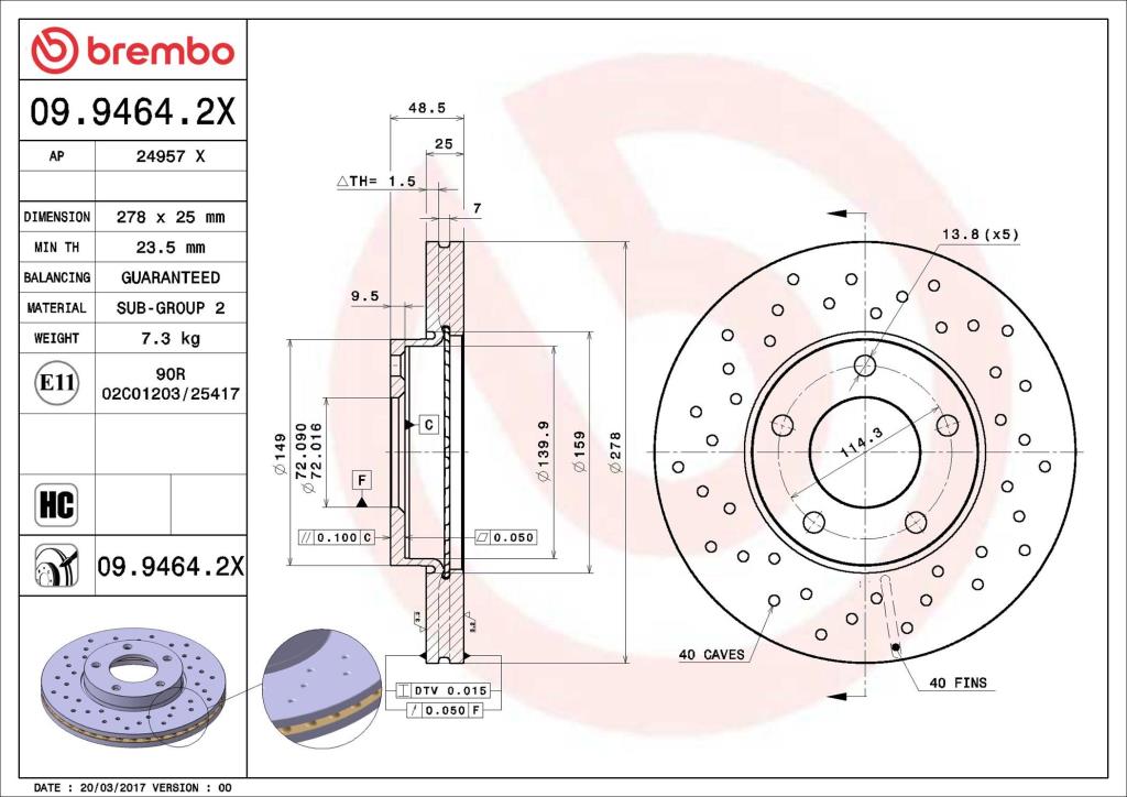 Disques de frein BREMBO 09.9464.2X