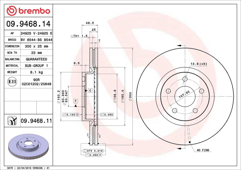 Discos de travão BREMBO ref. 09.9468.11