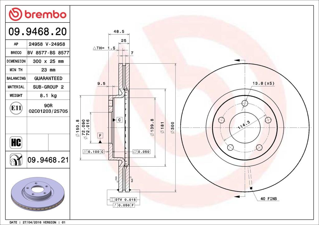 Discos de travão BREMBO 09.9468.21
