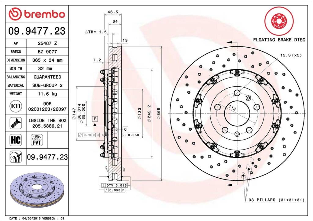 Disques de frein BREMBO 09.9477.23